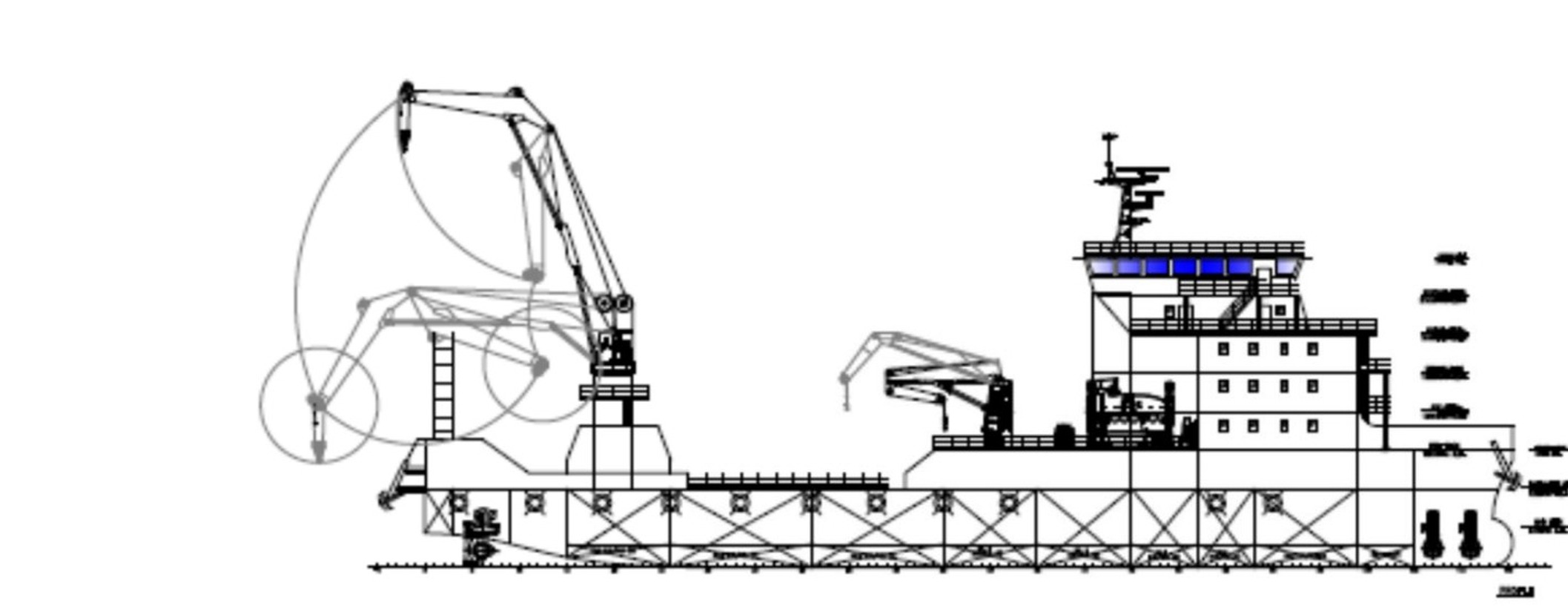 Technical outboard profile drawing of the Solitaire Series multi-purpose offshore support vessel