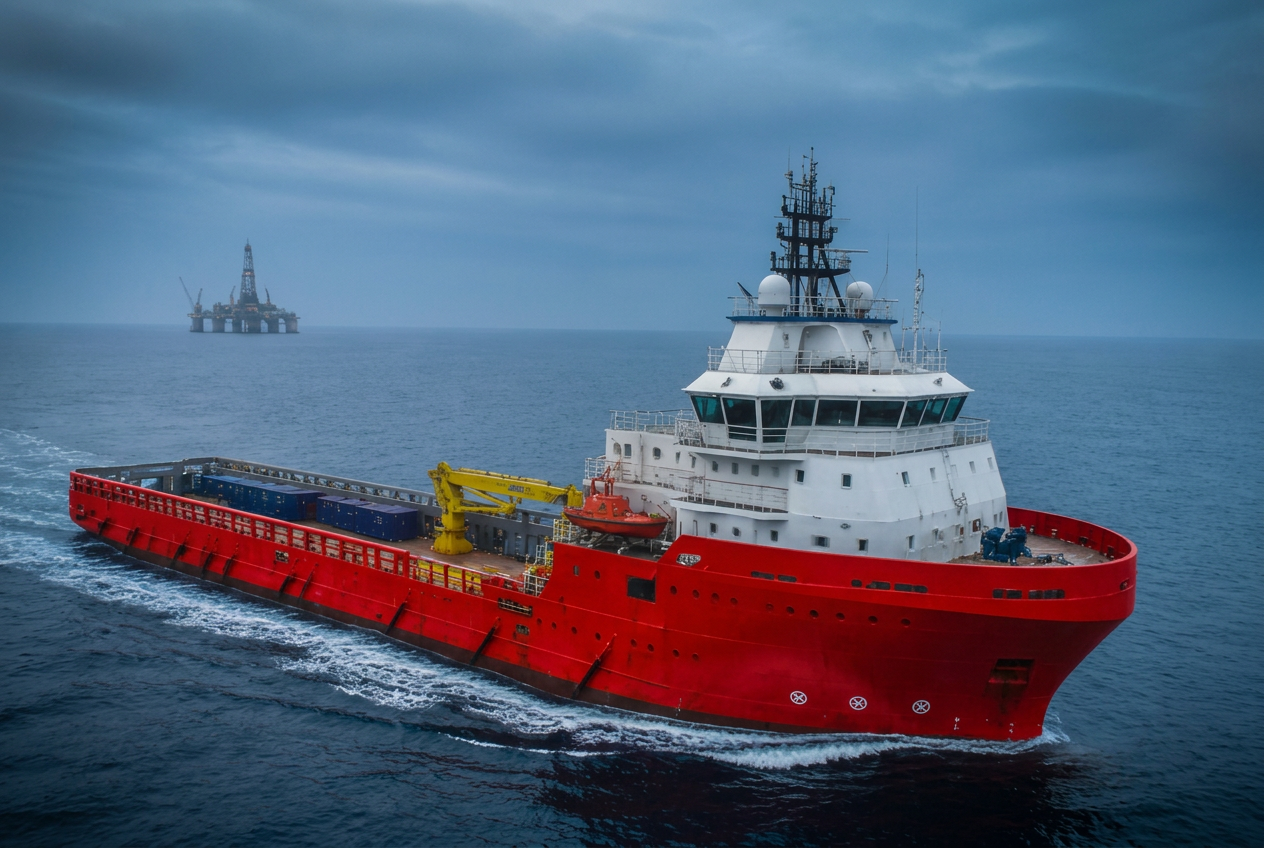 Platform supply vessel at sea